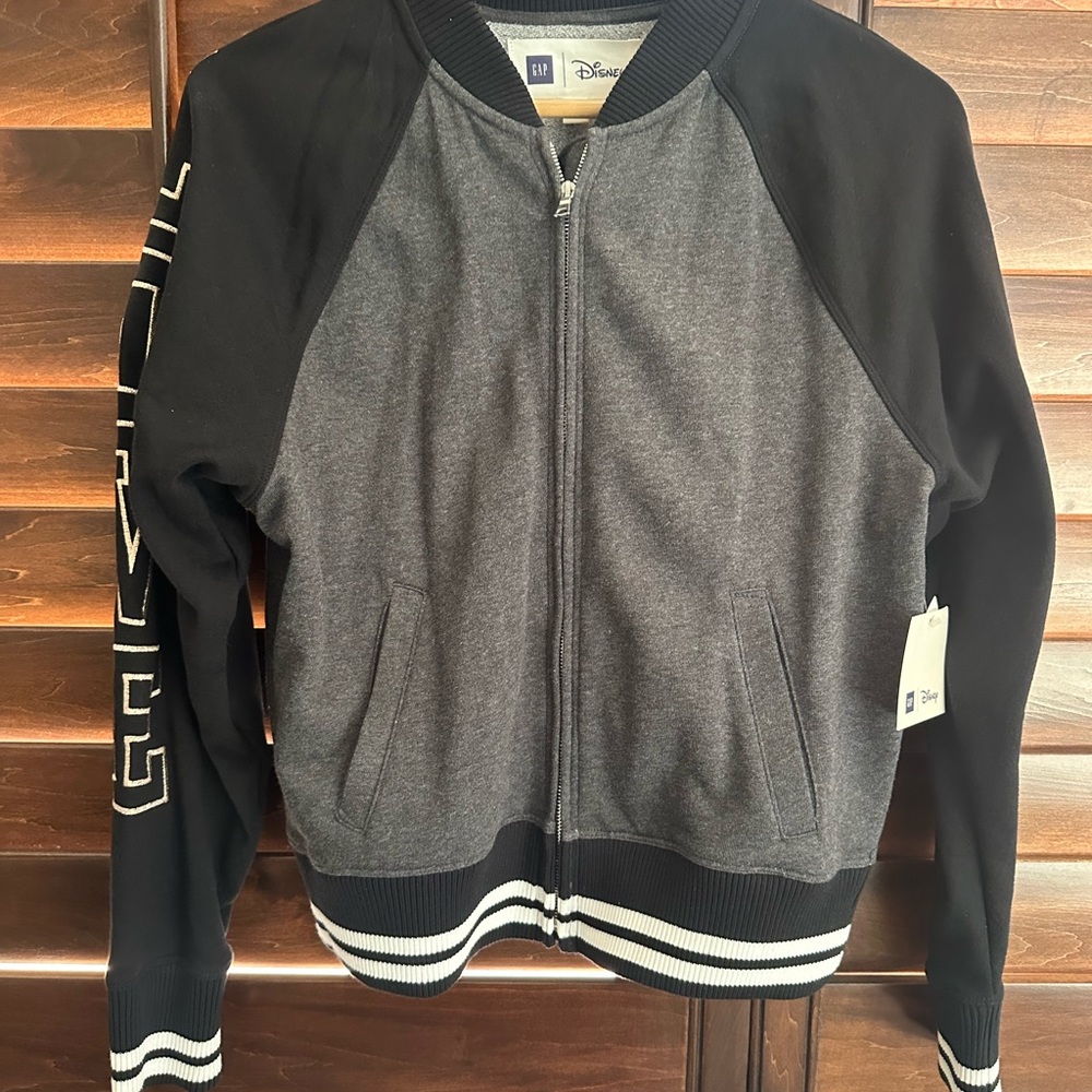 Gap x Disney Black and Gray Bomber Zip-Up Jacket